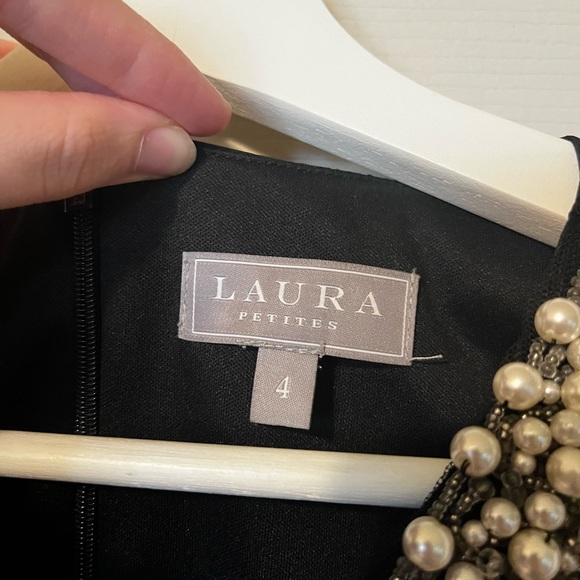 Black Laura Petites Formal Dress with Pearls - Picture 2 of 4